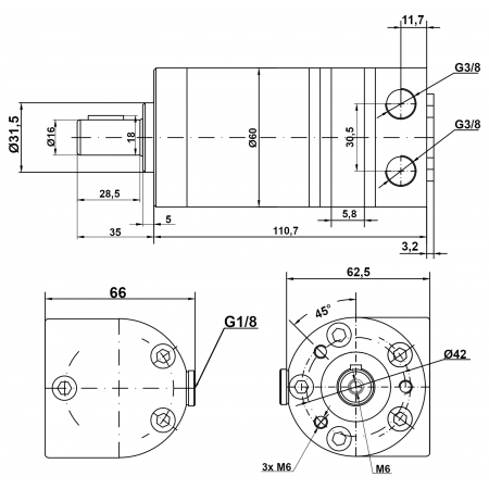 SILNIK HYDRAULICZNY BMM. SMM MMS OMM DMM 8 cm3 PORTY BOCZNE.